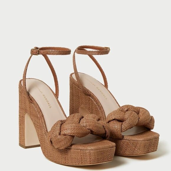Loeffler Randall Fae Braided Raffia Platform Ankle Strap Sandals Sz 11 - Picture 1 of 7
